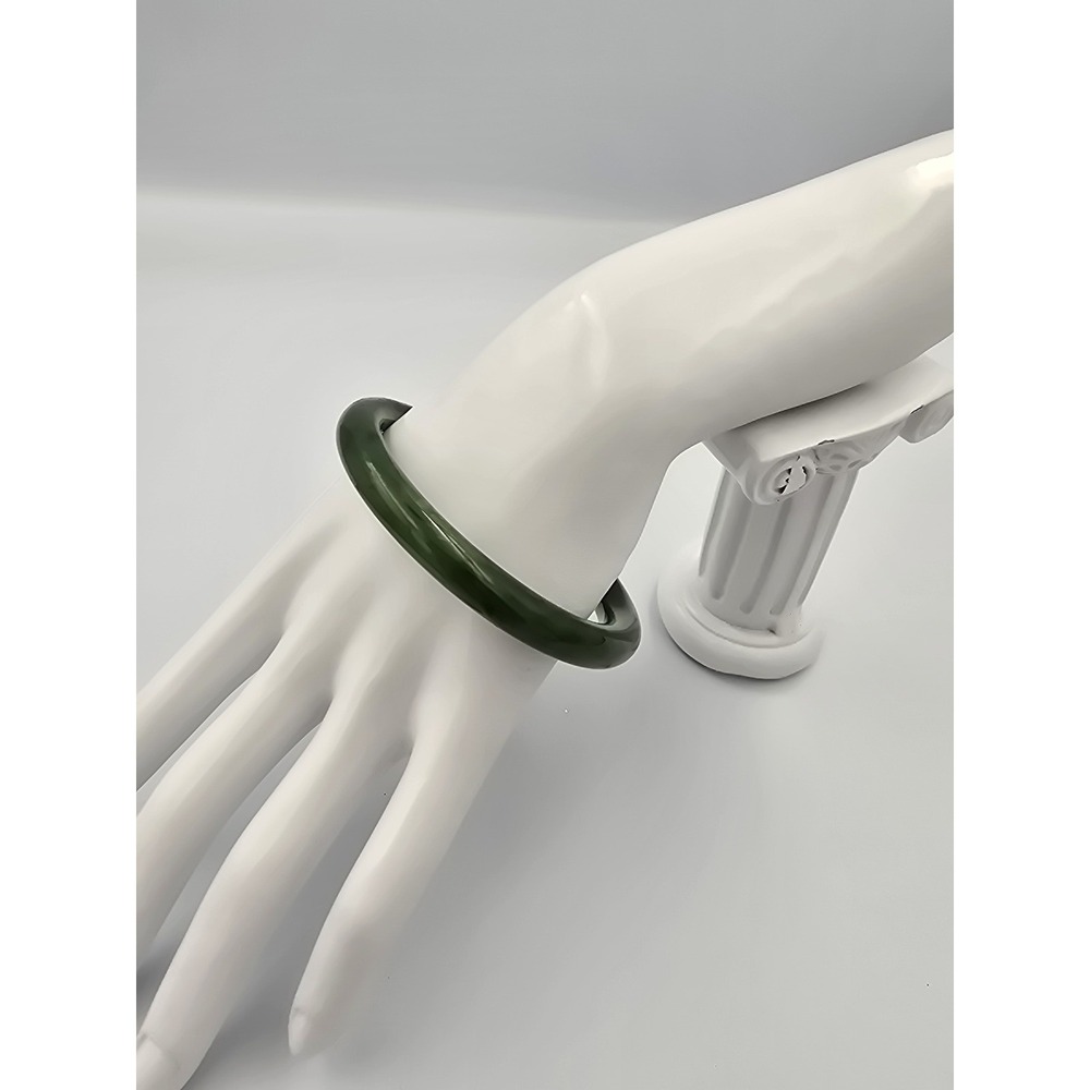 Natural Dark Green Nephrite Jade Bangle Bracelet 7.5" - Picture 3 of 10